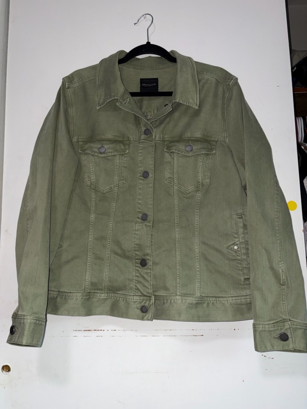 Liverpool Olive Green Denim Jacket with Chest Pockets